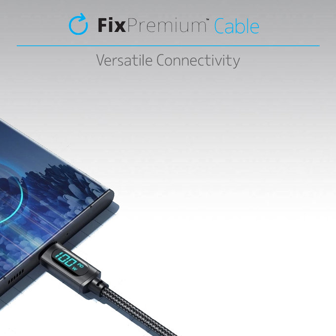 FixPremium - kabel USB-C / USB-C s funkcijo napajanja (1 m), črn