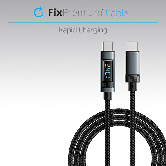 FixPremium - kabel USB-C / USB-C s funkcijo napajanja (1 m), črn