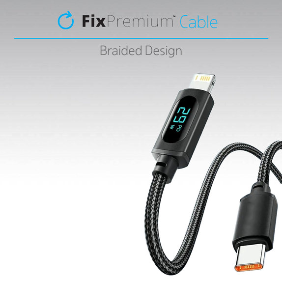 FixPremium - USB-C / USB kabel s funkcijo napajanja (1 m), črn