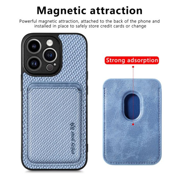 FixPremium - Carbon ovitek z MagSafe Wallet za iPhone 13 mini, črn