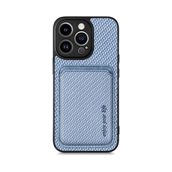 FixPremium - Carbon ovitek z denarnico MagSafe Wallet za iPhone 13 Pro, moder