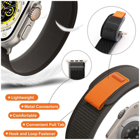 FixPremium - Trail Loop pašček za Apple Watch (42, 44, 45 in 49mm), črn