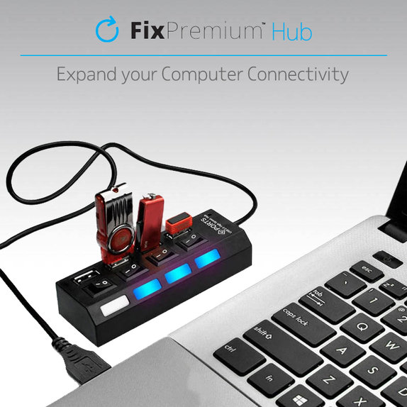 FixPremium - USB Hub s stikalom za 7 USB, črn