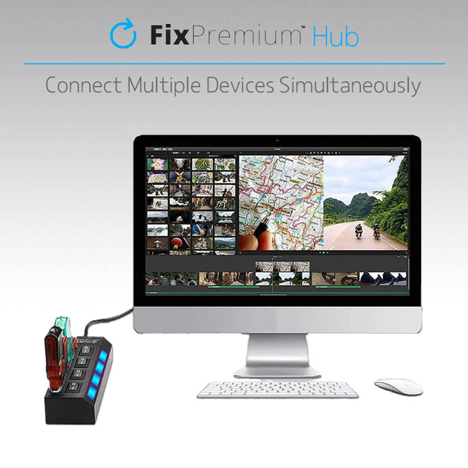 FixPremium - USB Hub s stikalom za 7 USB, črn
