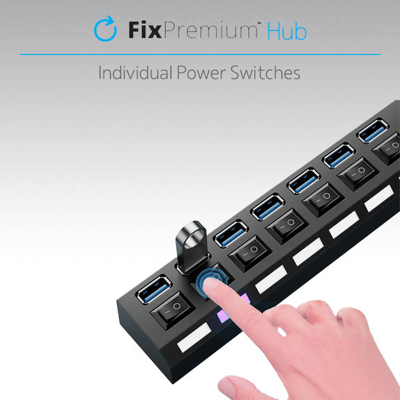 FixPremium - USB Hub s stikalom za 7 USB, črn