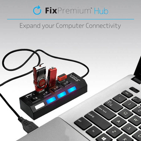 FixPremium - USB Hub s stikalom za 4 USB, črne barve