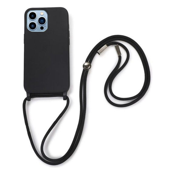 FixPremium - Silikonski ovitek z vrvico za iPhone 13 Pro, črn