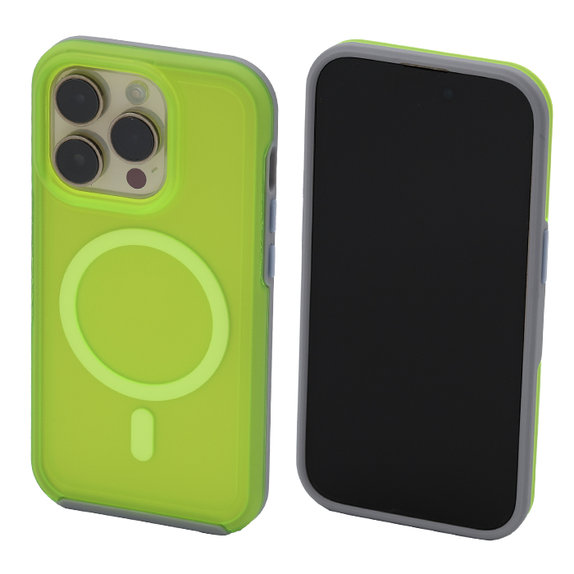 FixPremium - Ovitek Clear z MagSafe za iPhone 14 Pro, neon green