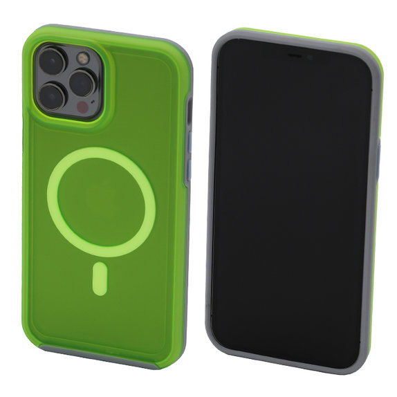 FixPremium - Ovitek Clear z MagSafe za iPhone 14 Pro Max, neon green