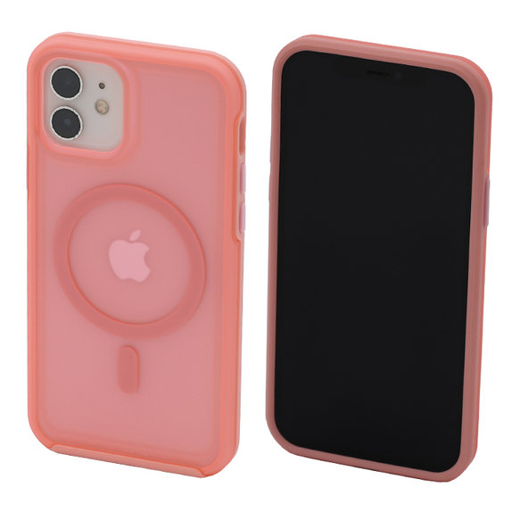 FixPremium - Ovitek Clear z MagSafe za iPhone 12 in 12 Pro, peach pink