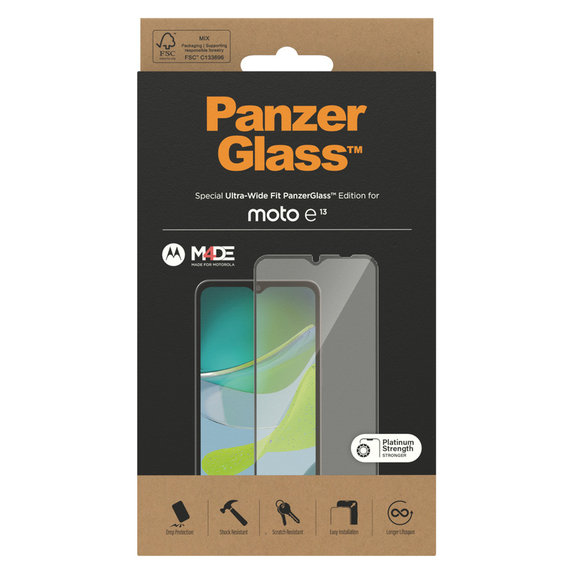 Kaljeno steklo UWF za Motorola Moto E13, Črna, PanzerGlass
