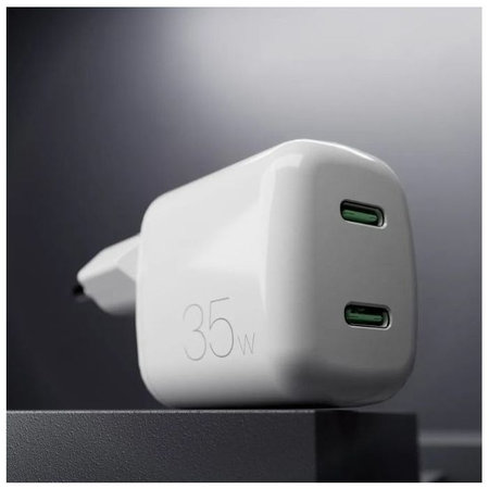 PURO - Polnilni adapter MiniPro 2x USB-C, GaN, 35W, bela