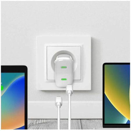 PURO - Polnilni adapter MiniPro 2x USB-C, GaN, 35W, bela