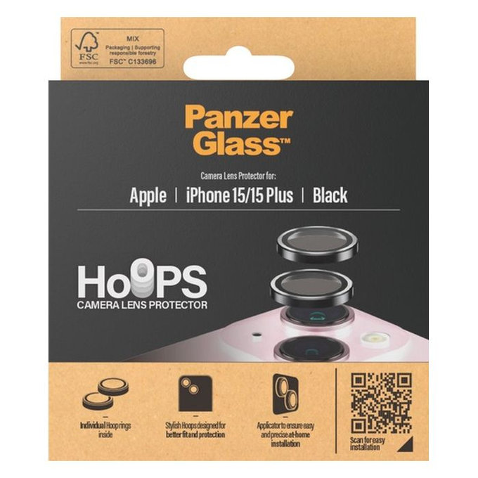 PanzerGlass - Zaščitni Ovitek za Objektiv Kamere Hoops za iPhone 15 in 15 Plus, transparent