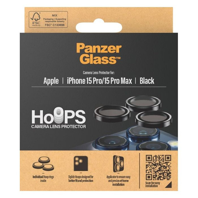 PanzerGlass - Zaščitni Ovitek za Objektiv Kamere Hoops za iPhone 15 Pro in 15 Pro Max, transparent