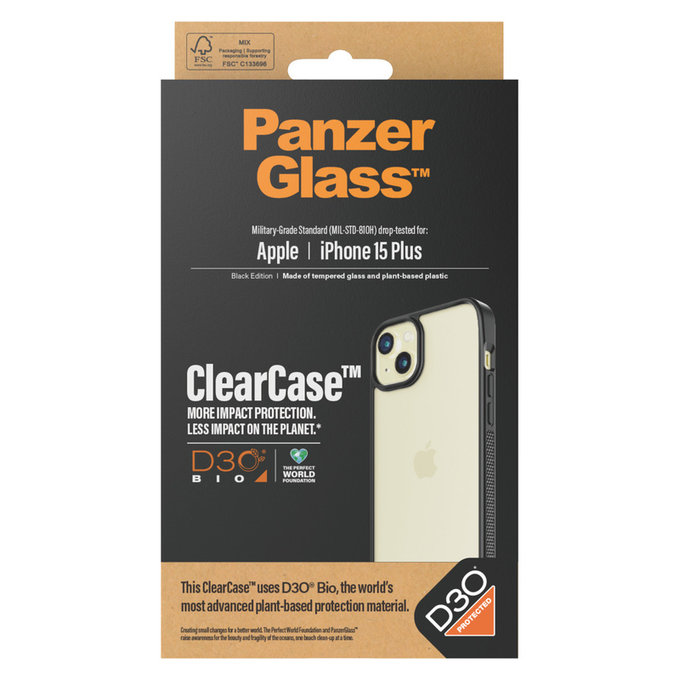 Ovitek ClearCase D3O za iPhone 15 Plus, Črna, PanzerGlass