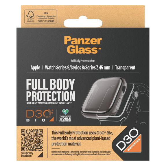 Kaljeno steklo Full Body D3O za Apple Watch 9/8/7 45 mm, Prozorna, PanzerGlass