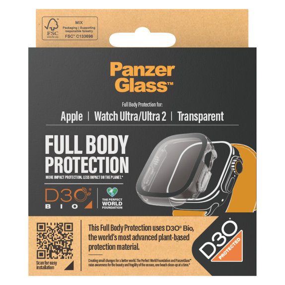 Kaljeno steklo Full Body D3O za Apple Watch Ultra/Ultra 2, Prozorna, PanzerGlass
