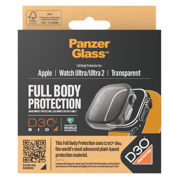 Kaljeno steklo Full Body D3O za Apple Watch Ultra/Ultra 2, Prozorna, PanzerGlass