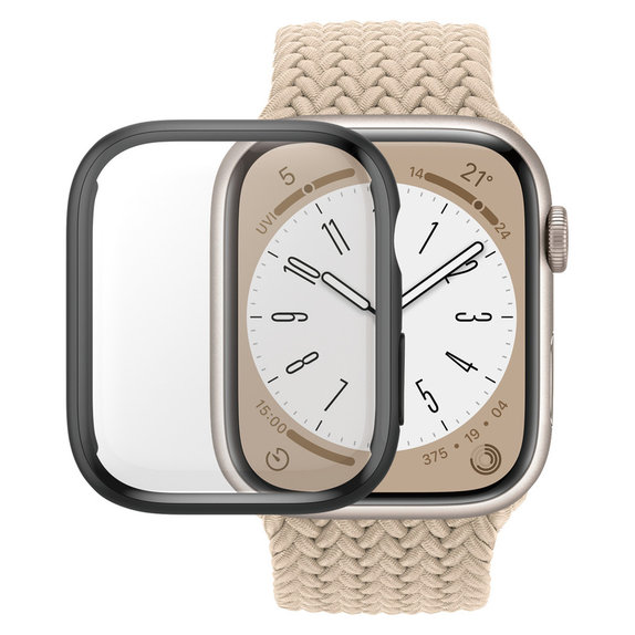 Kaljeno steklo Full Body D3O za Apple Watch 9/8/7 45 mm, Črna, PanzerGlass