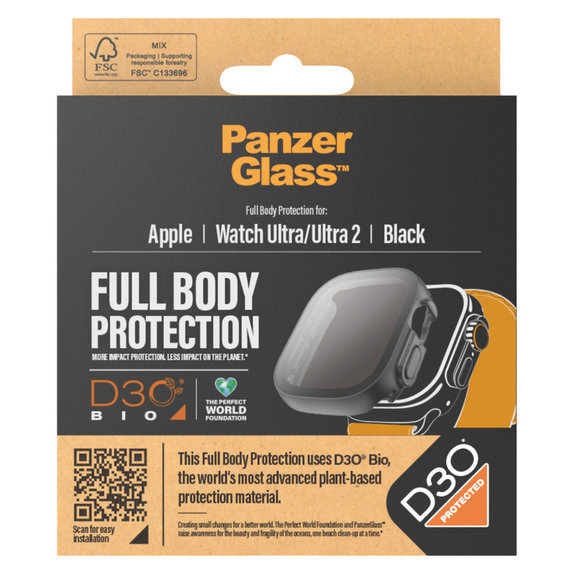 Kaljeno steklo Full Body D3O za Apple Watch Ultra/Ultra 2, Črna, PanzerGlass