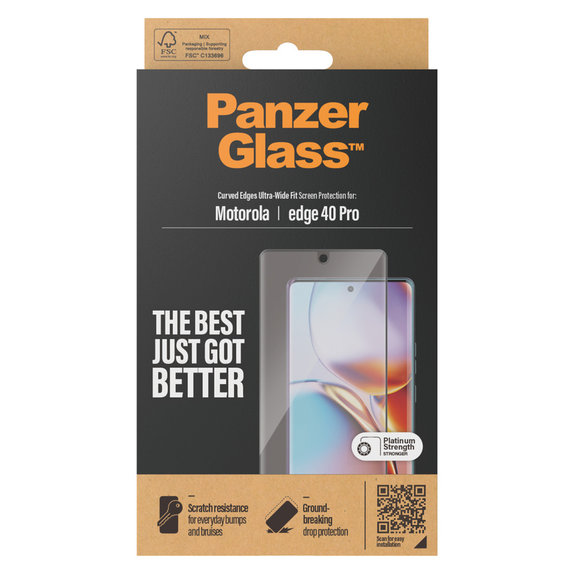 Kaljeno steklo UWF za Motorola Edge 40 Pro, Črna, PanzerGlass