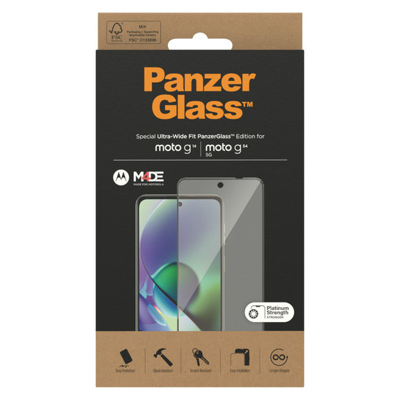 Kaljeno steklo UWF za Motorola Moto G14/G54 5G, Črna, PanzerGlass