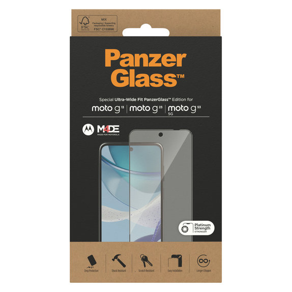 Kaljeno steklo UWF za Motorola Moto G13/G23/G53 5G, Črna, PanzerGlass