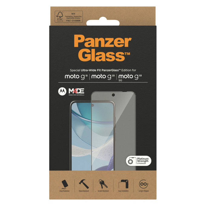 Kaljeno steklo UWF za Motorola Moto G13/G23/G53 5G, Črna, PanzerGlass