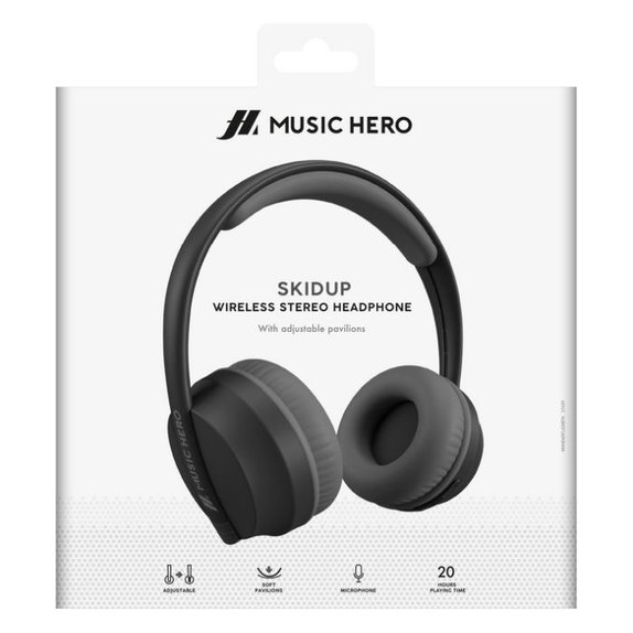 Music Hero - Stereo Brezžične Slušalke Skidup z Mikrofonom, črna
