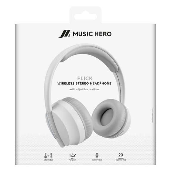 Music Hero - Stereo Brezžične Slušalke Skidup z mikrofonom, bela
