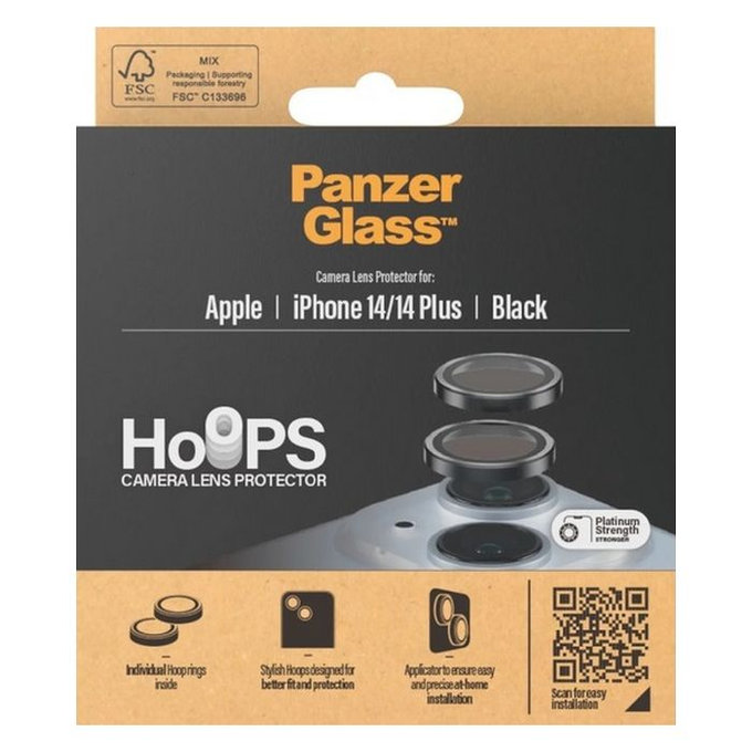 PanzerGlass - Zaščitni Ovitek za Objektiv Kamere Hoops za iPhone 14 a 14 Plus, črna