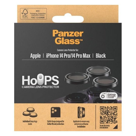 PanzerGlass - Zaščitni Ovitek za Objektiv Kamere Hoops za iPhone 14 Pro a 14 Pro Max, črna
