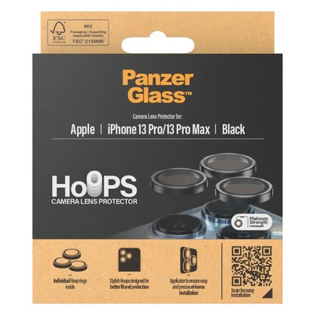 PanzerGlass - Zaščitni Ovitek za Objektiv Kamere Hoops za iPhone 13 Pro a 13 Pro Max, črna