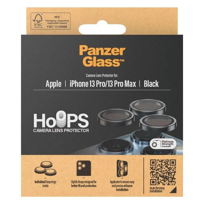 PanzerGlass - Zaščitni Ovitek za Objektiv Kamere Hoops za iPhone 13 Pro a 13 Pro Max, črna