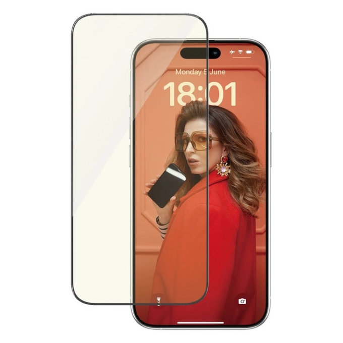 Kaljeno steklo UWF Eyecare z aplikatorjem za iPhone 15 Pro, Črna, PanzerGlass