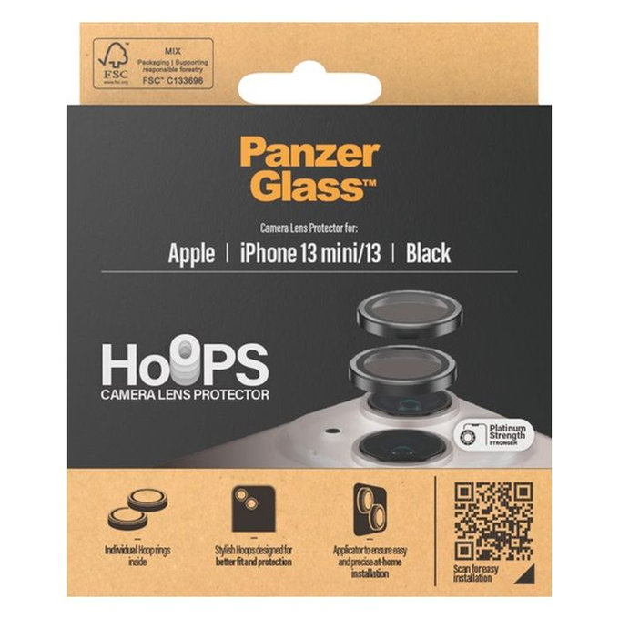 PanzerGlass - Zaščitni Ovitek za Objektiv Kamere Hoops za iPhone 13 a 13 mini, črna