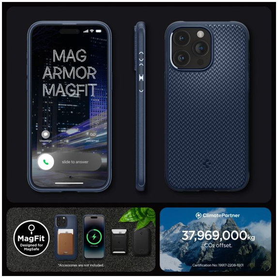 Spigen - Ovitek Mag Armor z MagSafe za iPhone 15 Pro Max, Navy Blue