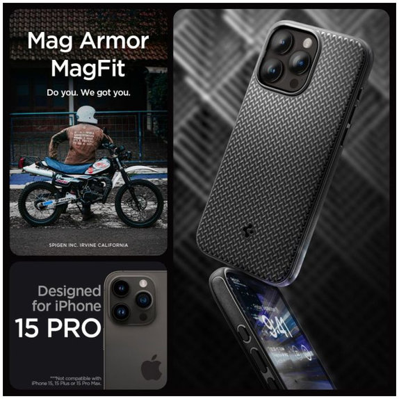 Spigen - Ovitek Mag Armor z MagSafe za iPhone 15 Pro, Matte Black