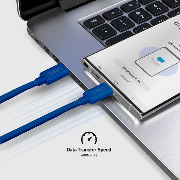 SBS - Kabel USB-C/USB-C, 60W, PD, 1.5m, modra