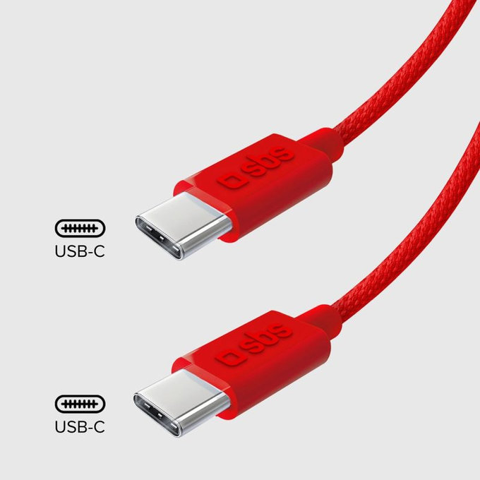 SBS - Kabel USB-C/USB-C, 60W, PD, 1.5m, rdeča