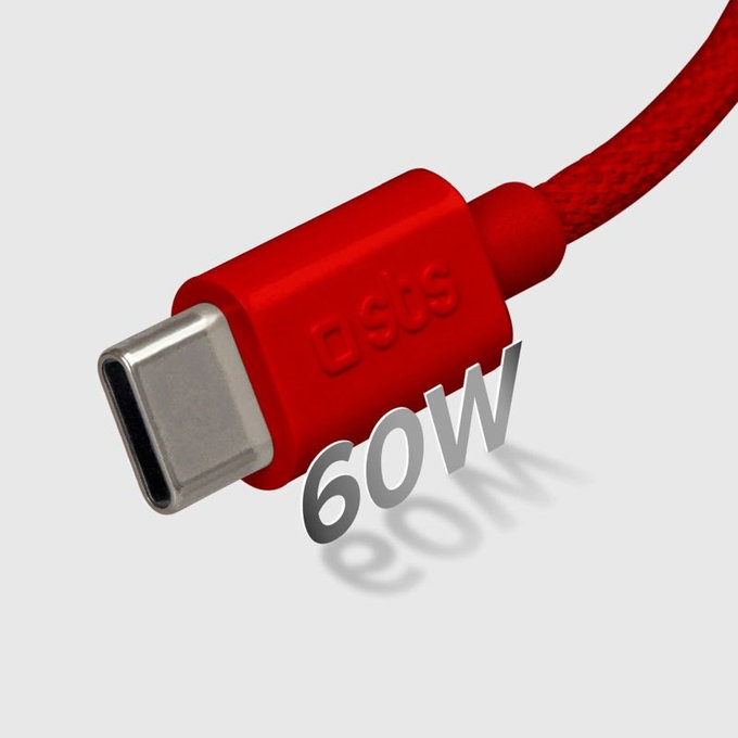 SBS - Kabel USB-C/USB-C, 60W, PD, 1.5m, rdeča