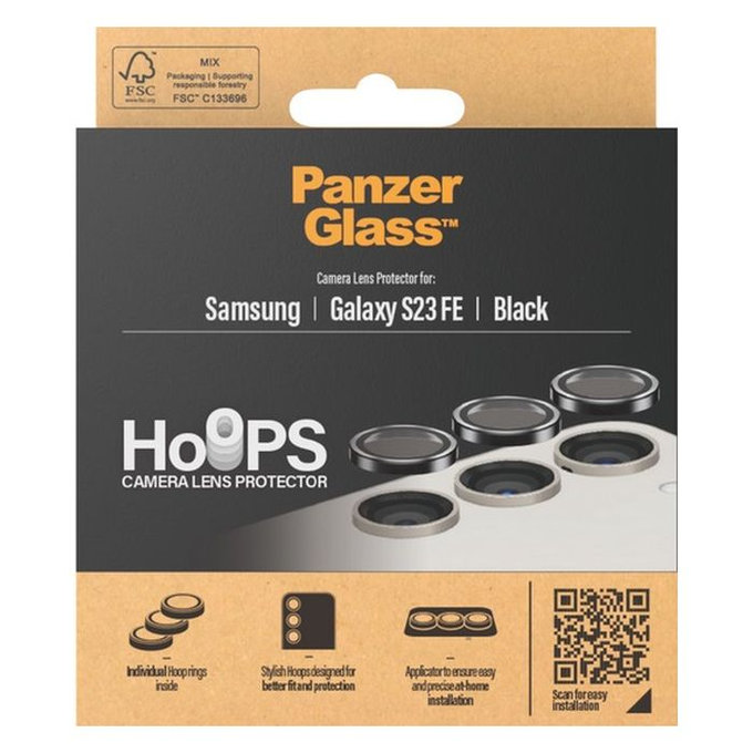 PanzerGlass - Zaščitni Ovitek za Objektiv Kamere Hoops za Samsung Galaxy S23 FE, črna