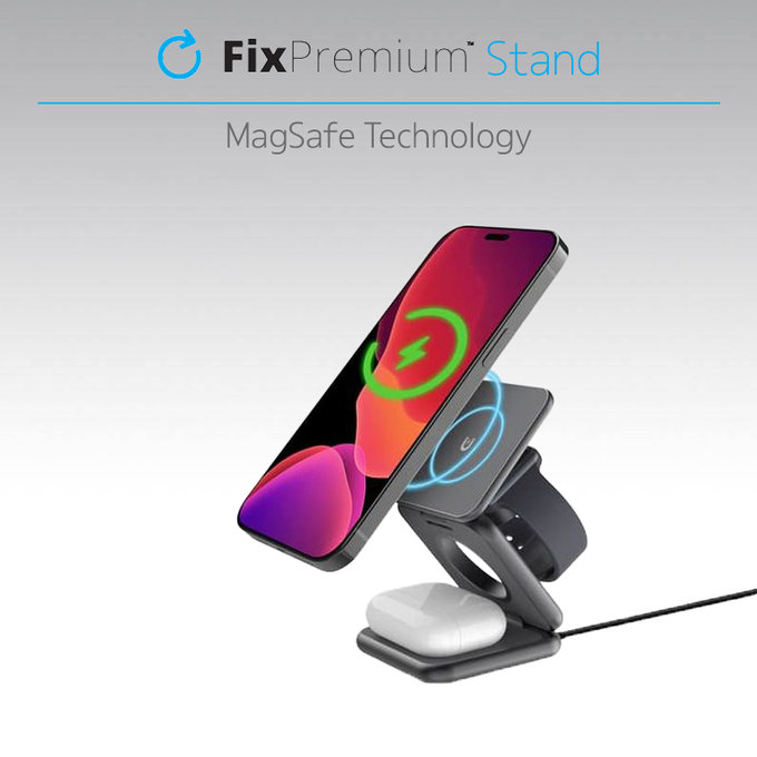 FixPremium - Zložljivo stojalo z MagSafe, črno