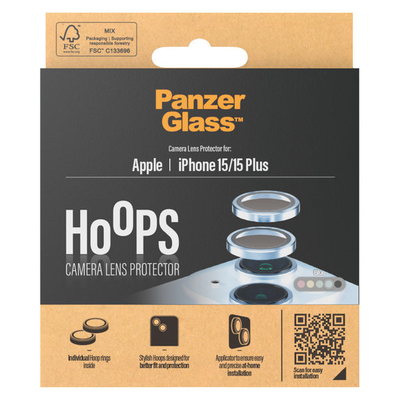 Zaščita objektiva kamere Hoops za iPhone 15/15 Plus, Modra, PanzerGlass