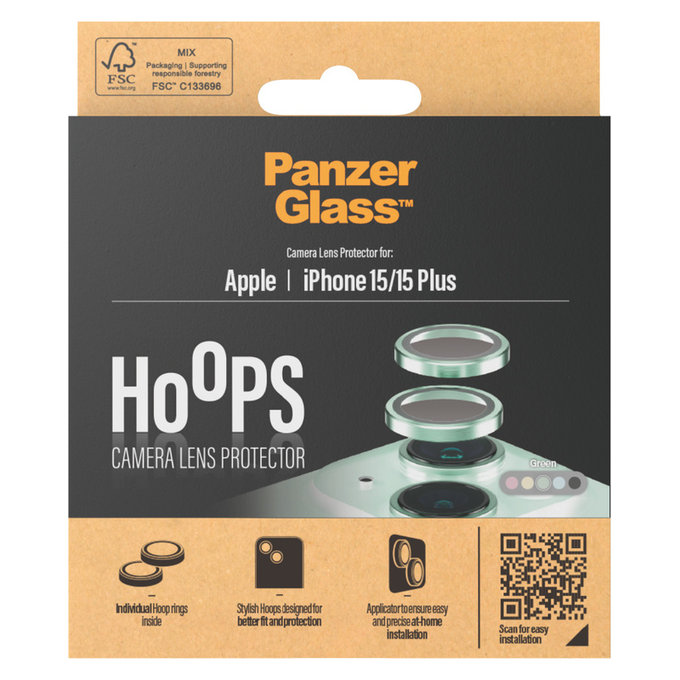 Zaščita objektiva kamere Hoops za iPhone 15/15 Plus, Zelena, PanzerGlass