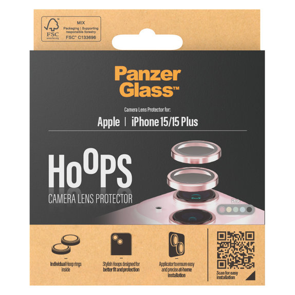 Zaščita objektiva kamere Hoops za iPhone 15/15 Plus, Roza, PanzerGlass