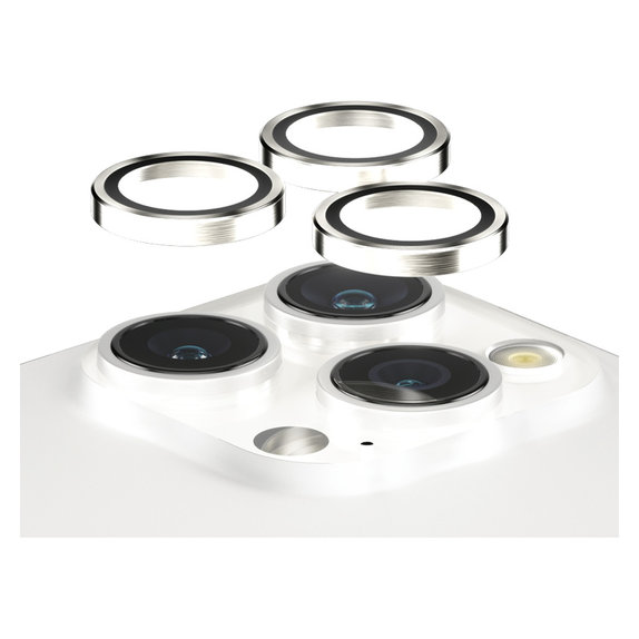 Zaščita objektiva kamere Hoops za iPhone 15 Pro/15 Pro Max, White Metal, PanzerGlass