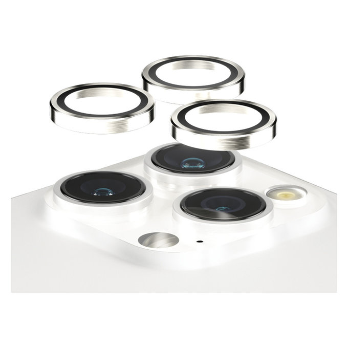 Zaščita objektiva kamere Hoops za iPhone 15 Pro/15 Pro Max, White Metal, PanzerGlass