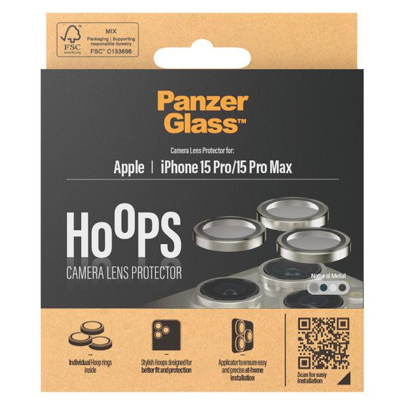 Zaščita objektiva kamere Hoops za iPhone 15 Pro/15 Pro Max, Natural Metal, PanzerGlass
